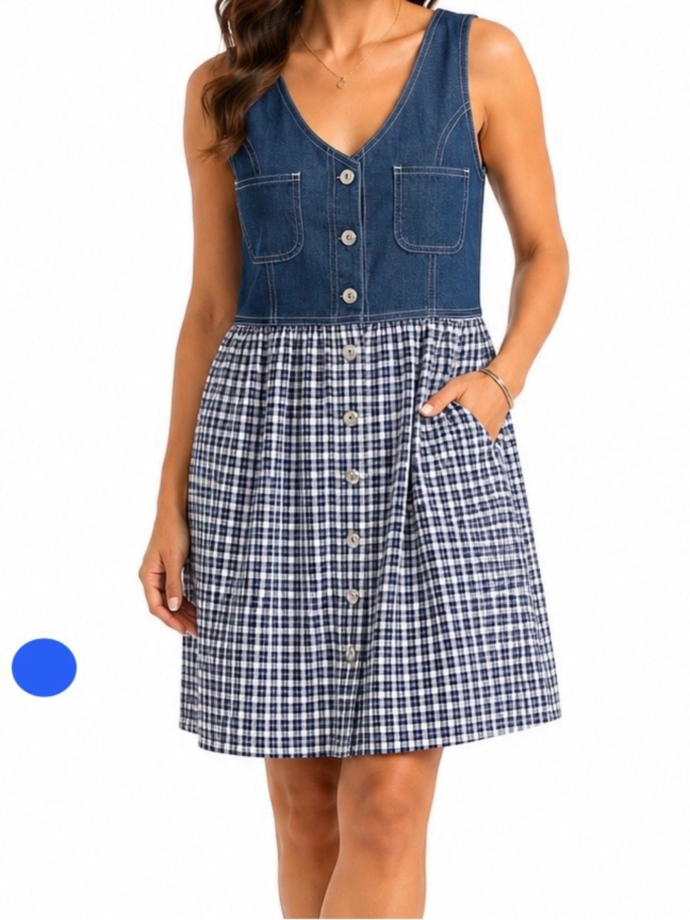 Studio Ease Denim Plaid Button Front Jumper Dress Women’s Vintage USA 1-4